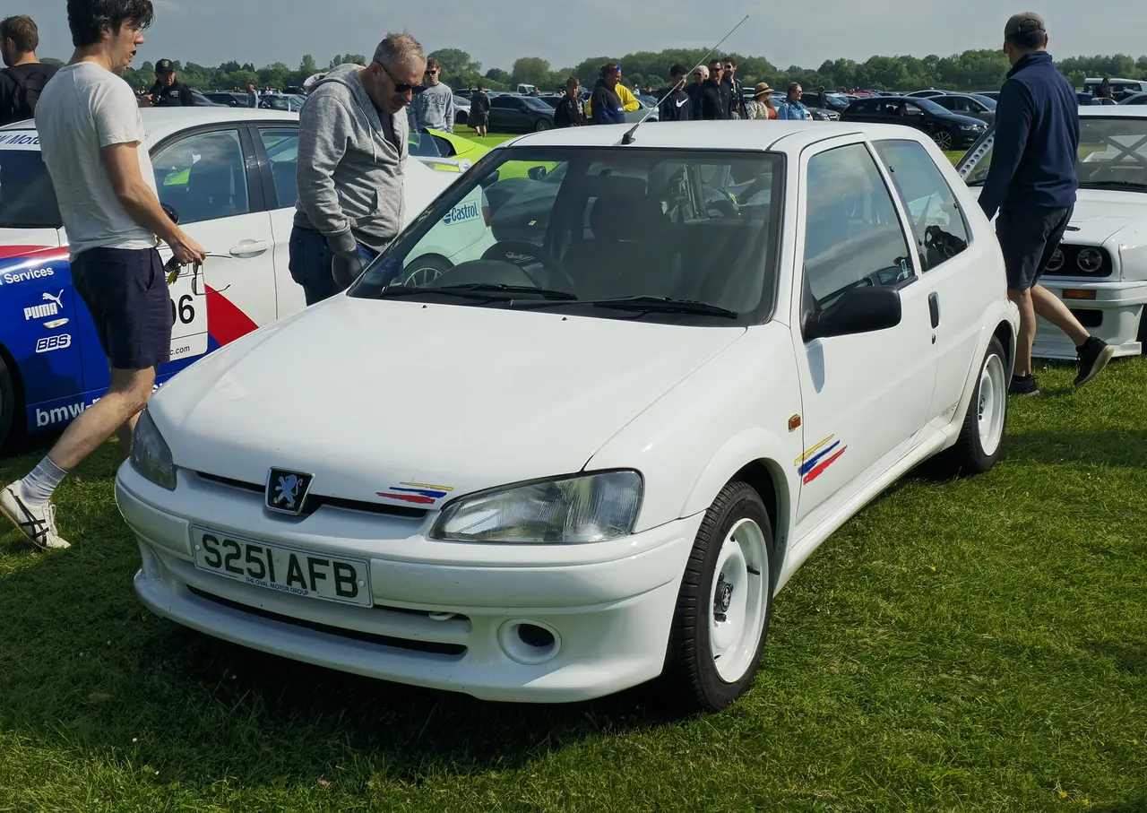 White Peugeot 106 Rallye Series 2 with Phase II front end.
